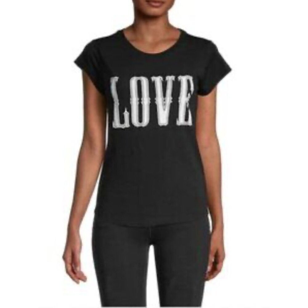 NEW Zadig & Voltaire Love Print Black Cotton T Shirt Size Women's Small [jb]